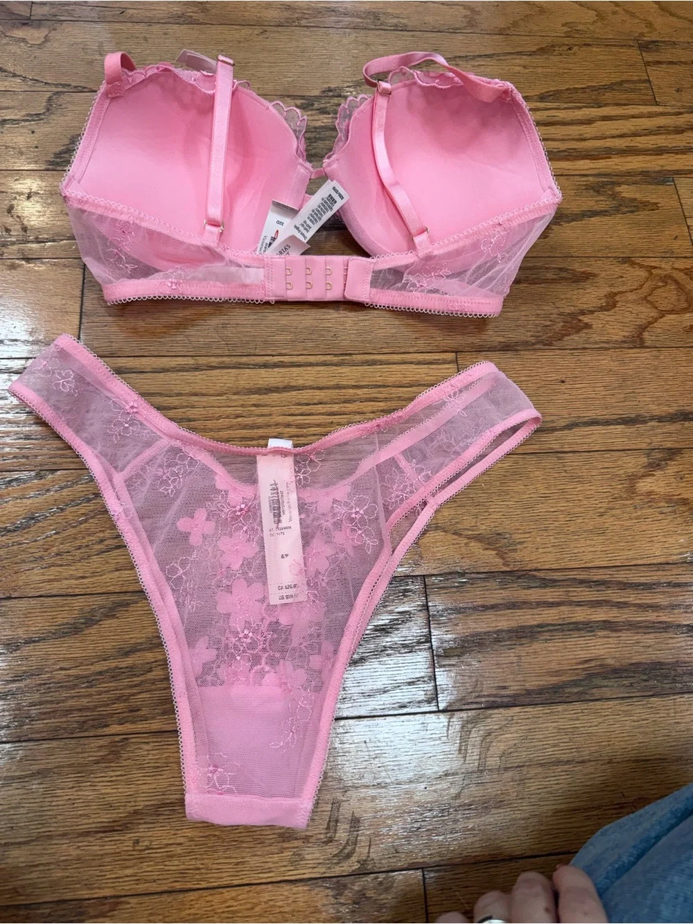 Victoria's Secret Pink Floral Lace Bra and Thong Set